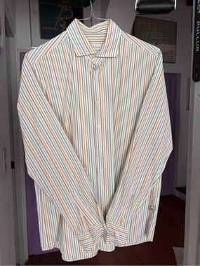 Men's Long-Sleeve Multi-Stripe Dress Shirt — Pastel Stripes - Large